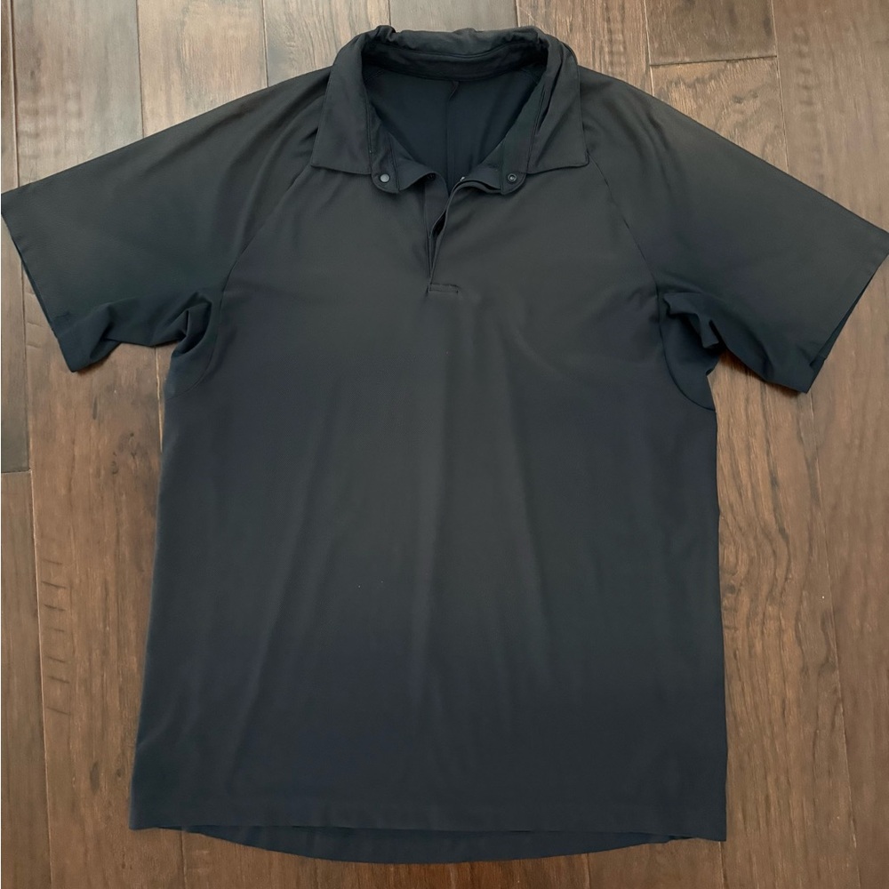 Lululemon Polo Shirt Mens Large Black Snap Button Stretch Performance Golf